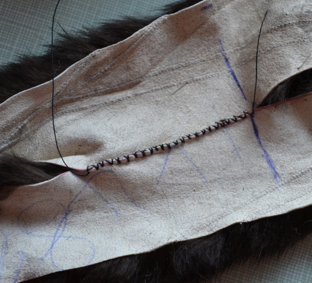 Fur seam made by hand