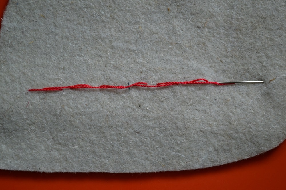 Wrong side of backstitch line
