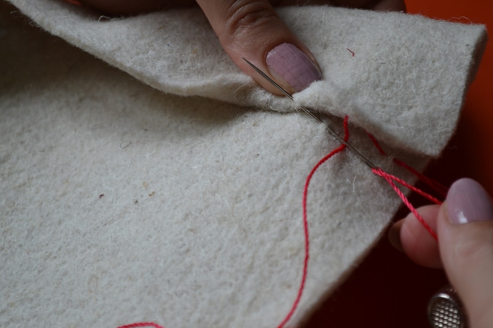 Blind stitch sew from right to left