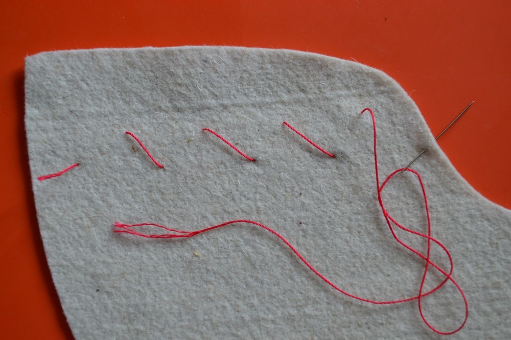 Diagonal temporary horizontal stitches