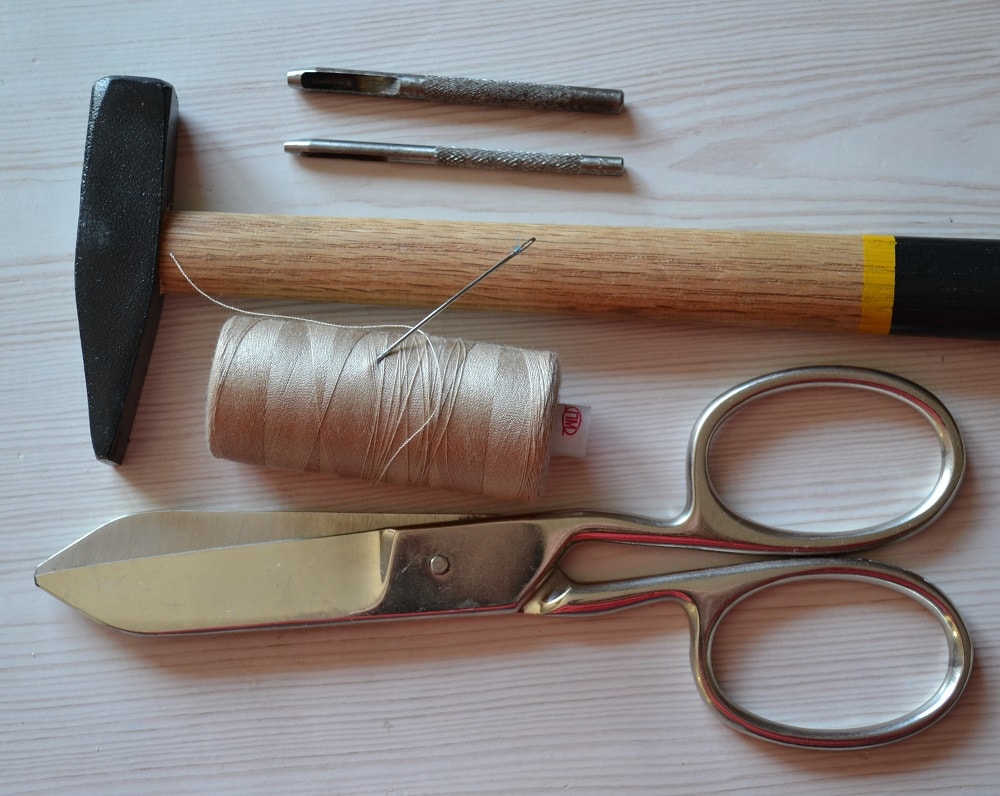 Tools necessary for tailoring leather