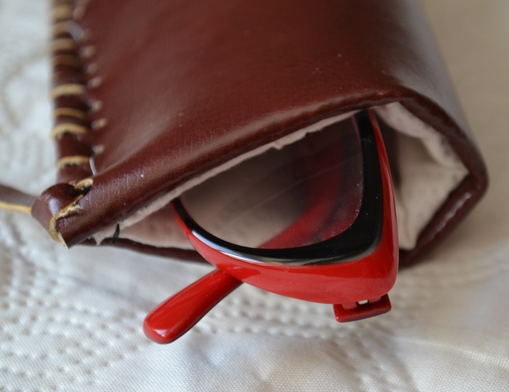 Glasses inside a leather case