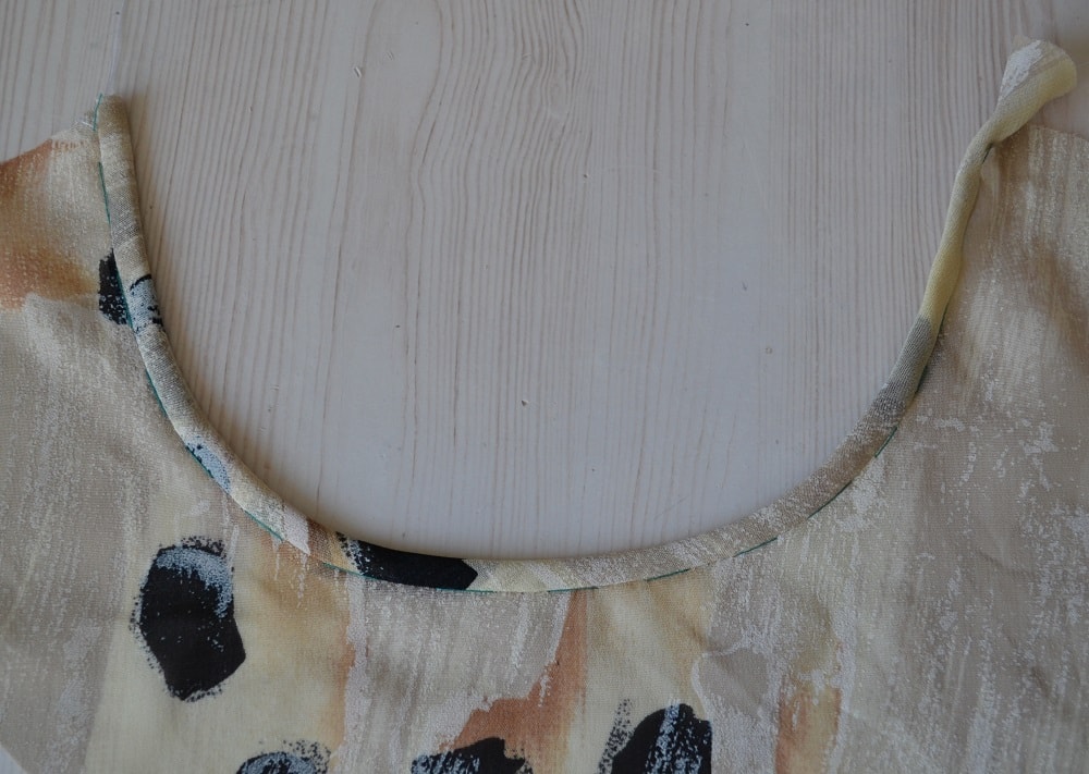 Right side of dress neckline before stitching