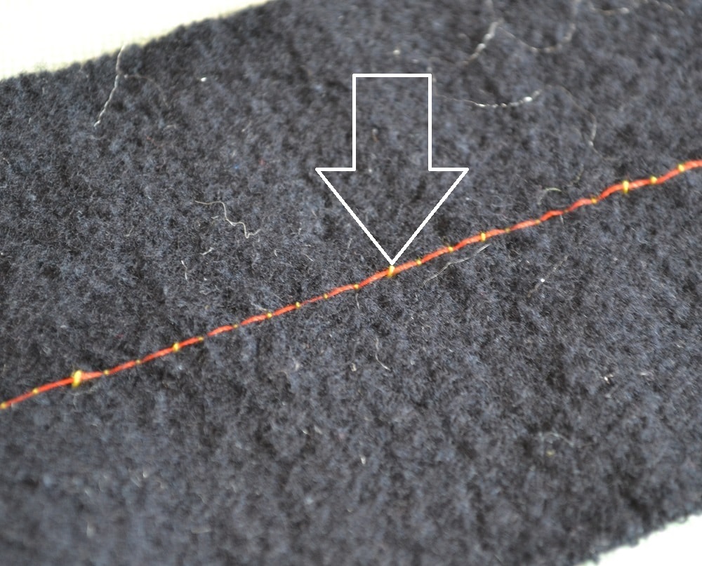 The stitches line from below of fabric