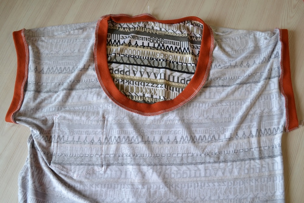 Sew round neckline with overlock