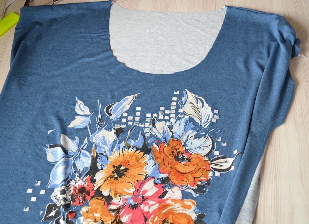 Neckline of t-shirt is ready for facing