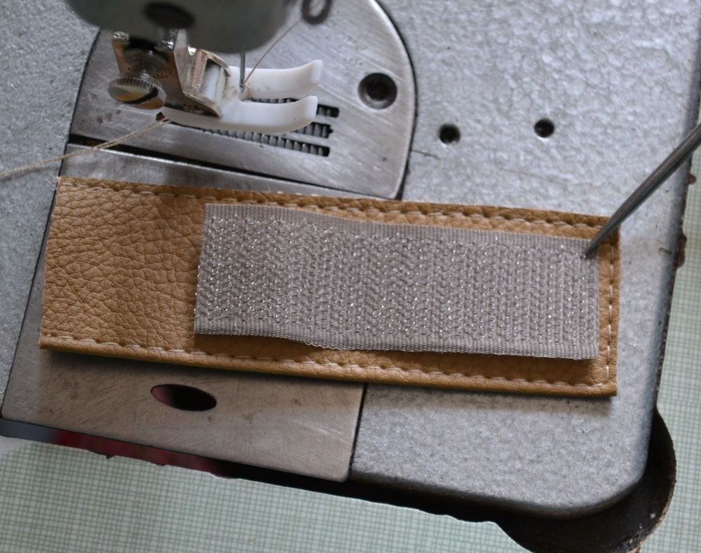 Sewing the velcro tape to leather