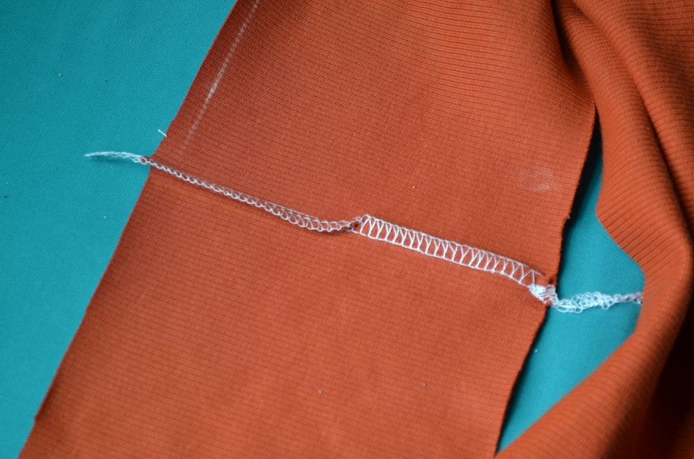 Sew waistband strip edges together